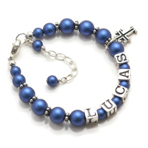 Boy Baptism Bracelet Personalized Baptism Gift Baby Boy Name Bracelet Boy Cross Bracelet for Kids Beaded Baby Bracelet Confirmation Gifts