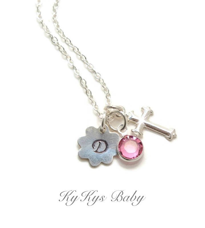 Baptism Necklace Sterling Silver Baby Girl Cross Necklace Etsy