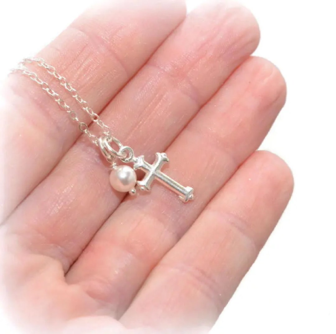 Baptism Necklace Christening Necklace Sterling Silver Cross Necklace