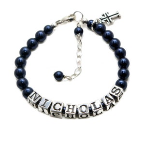 Baby Boy Baptism Gift Baby Boy Name Bracelet Boy Christening Bracelet Cross Bracelet Personalized Bracelet for Baby Boy Christening Gifts