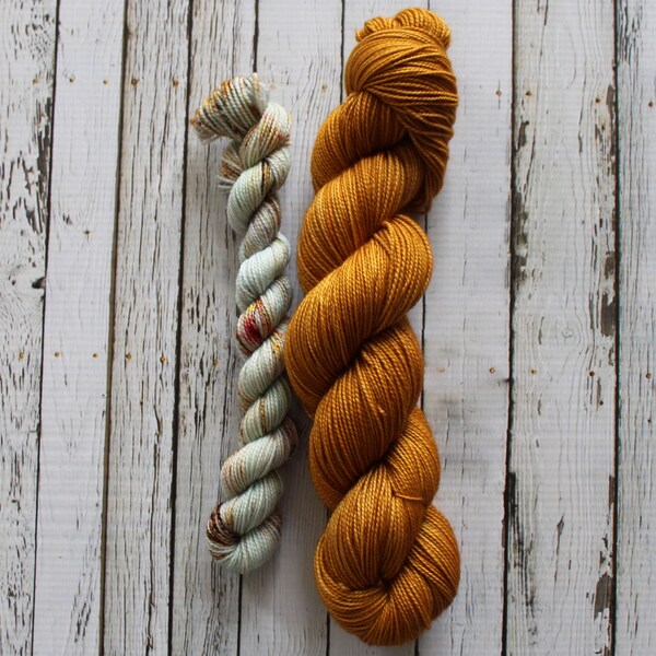 Twist Sock Set "Honey + O' Sailor" | 80/20 Superwash Merino/Nylon | Full + Mini Skein | Sock Yarn | Speckled & Tonal | Hand Dyed | Amber