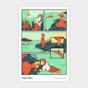 Lagoon Gazes Sapphic Mermaid 11 x 17 Print