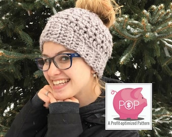 Viral Messy Bun Hat Crochet Pattern - Profit Optimized Pattern for Crochet Business - Ponytail Beanie - Bun Beanie - Pony Beanie - Mom Bun