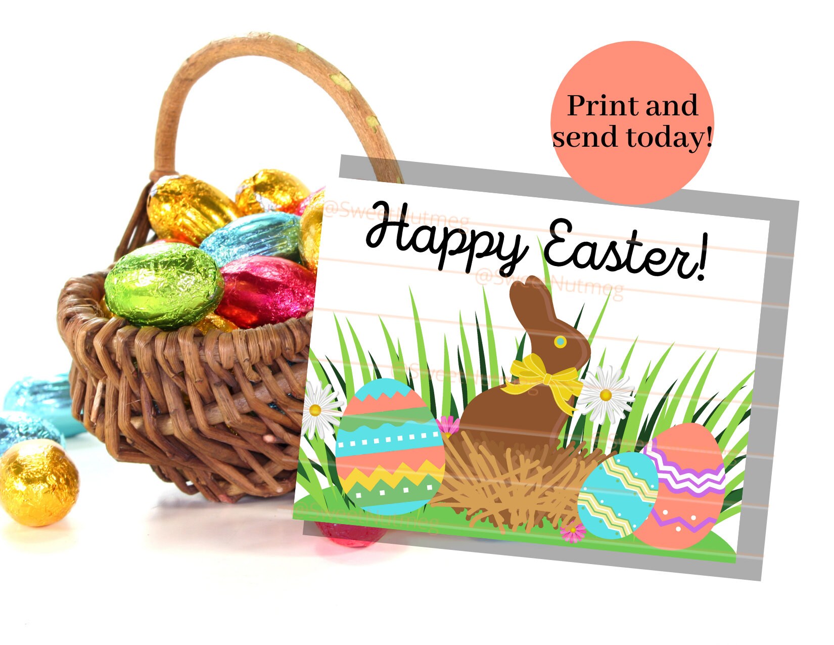 Chocolate Bunny Happy Easter Postcard Greeting Printable Etsy
