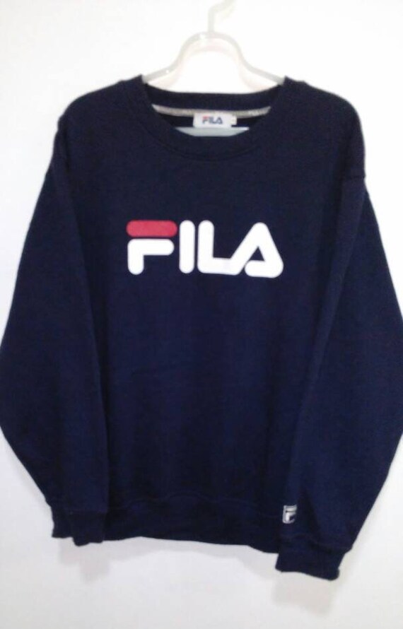 Rare Sweatshirt FILA Big Logo Spell Out Blue Black Large | Etsy