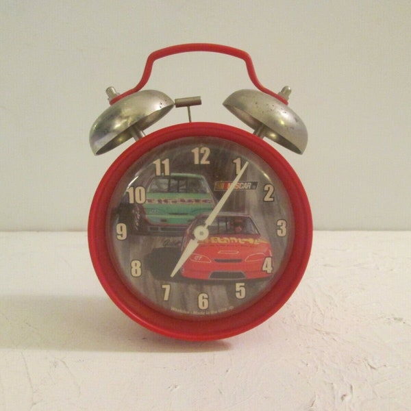 Vintage 1980s Westclox NASCAR Alarm Clock Car Racing Collectible Automobile Race Made In The USA Alarm Rings Clock Doesn't Work Metal Bells