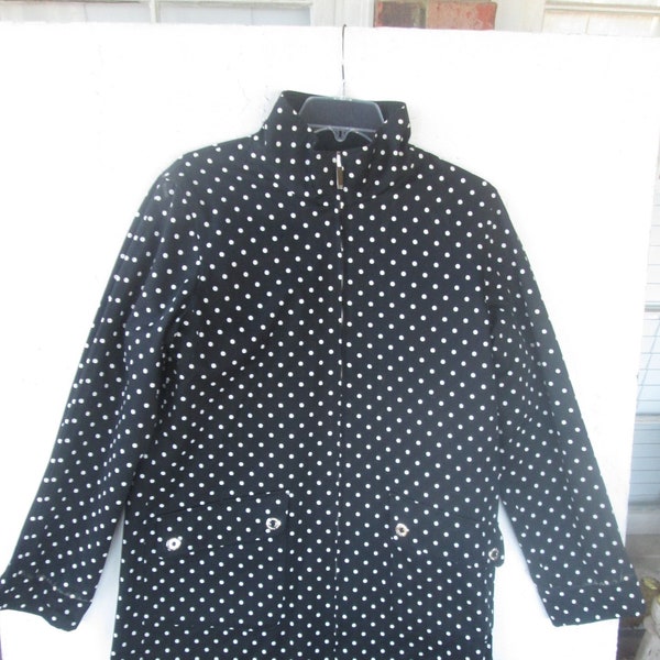 vintage Jones New York Signature Réversible Navy Blue & White Polka Dot Jacket Women’s Medium Navy Overcoat Windbreaker Light Rain Jacket