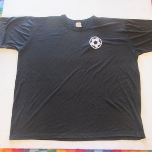 Vintage Soccer Ball Patch T-Shirt Men's XL Black Short Sleeve Crew Neck Soccer T-Shirt Football T-Shirt Futbol Shirt Black White Soccer Ball