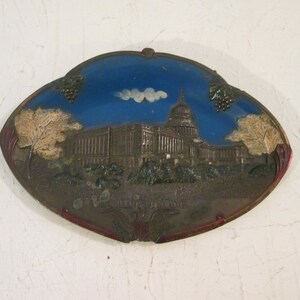 Vintage Washington D.C. Souvenir Copper Tray U.S. Capitol Grapes Cherry Blossoms Sakura Made In Japan Hanami Congress Senate House Blue Sky