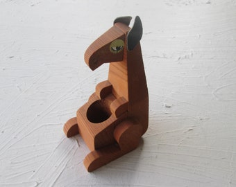 Figura vintage de madera de canguro con bolsillo, juguete de fauna australiana
