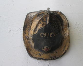 Antique Cairns & Brother Leather And Metal Fire Fighter Helmet Metal Chief Front Piece Chief Badge Vintage Fire Headgear Bay Area California