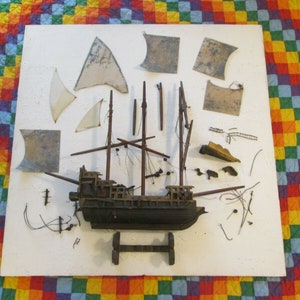 Vintage 1930s Galleon Wooden Ship Model Sailing Ship The Evelyn San Francisco Docks  Waterfront Woodworking Sailor Handmade  Ship Sculpture