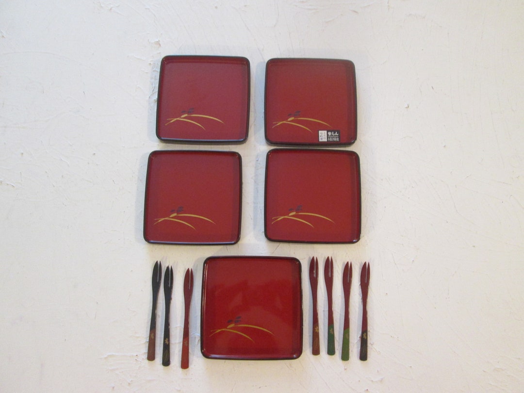 Set of 5 Square Plastic Japanese Serving Platters 7 Utensils Etsy