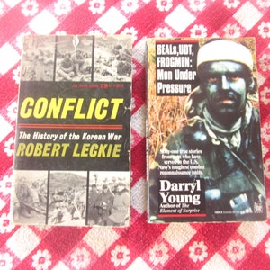 Pair of US Military History Books SEALS UDT Frogmen Men Under Pressure Darryl Young & Conflict The History of the Korean War Robert Leckie