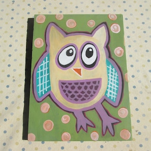 Kawaii Lindo Búho Pintura en Tabla de Madera Baby Kids Room Decoración Dibujos animados Búho Amigable Halloween Pájaro Nocturno Ojos de Búho Grandes Burbujas Strigiform