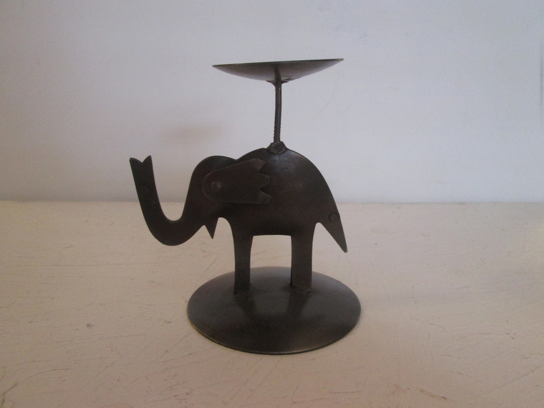 Vintage Metal Elephant Candle Holder Elephant Figurine Trunks up Figure
