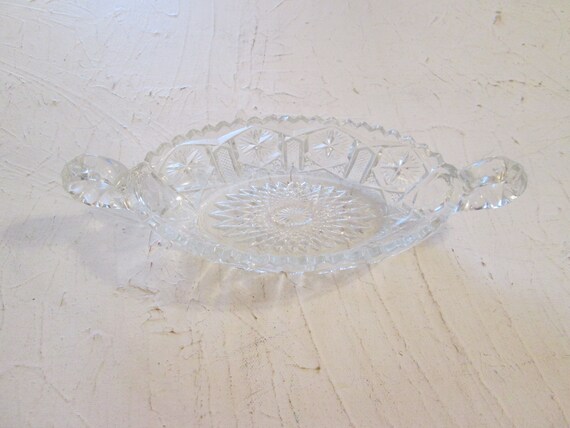 Vintage Cut Glass Scalloped Oval Dish Vintage Cut Glass Scalloped Oval Dish