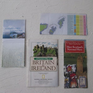 Vintage Lot von 4 Großbritannien Irland Schottland Landkarten und Broschüren National Geographic UK Irland London Karte Loch Lomond William Wallace