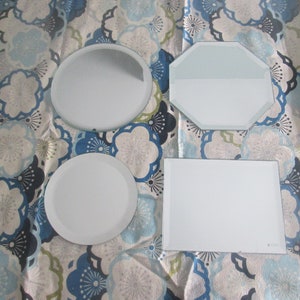 Lot of Four Mirror Glass Candle Holders Mirrored Glass Crystal Display Plates Footed Display Tray Round Rectangle Octagon Glass Stands Trays