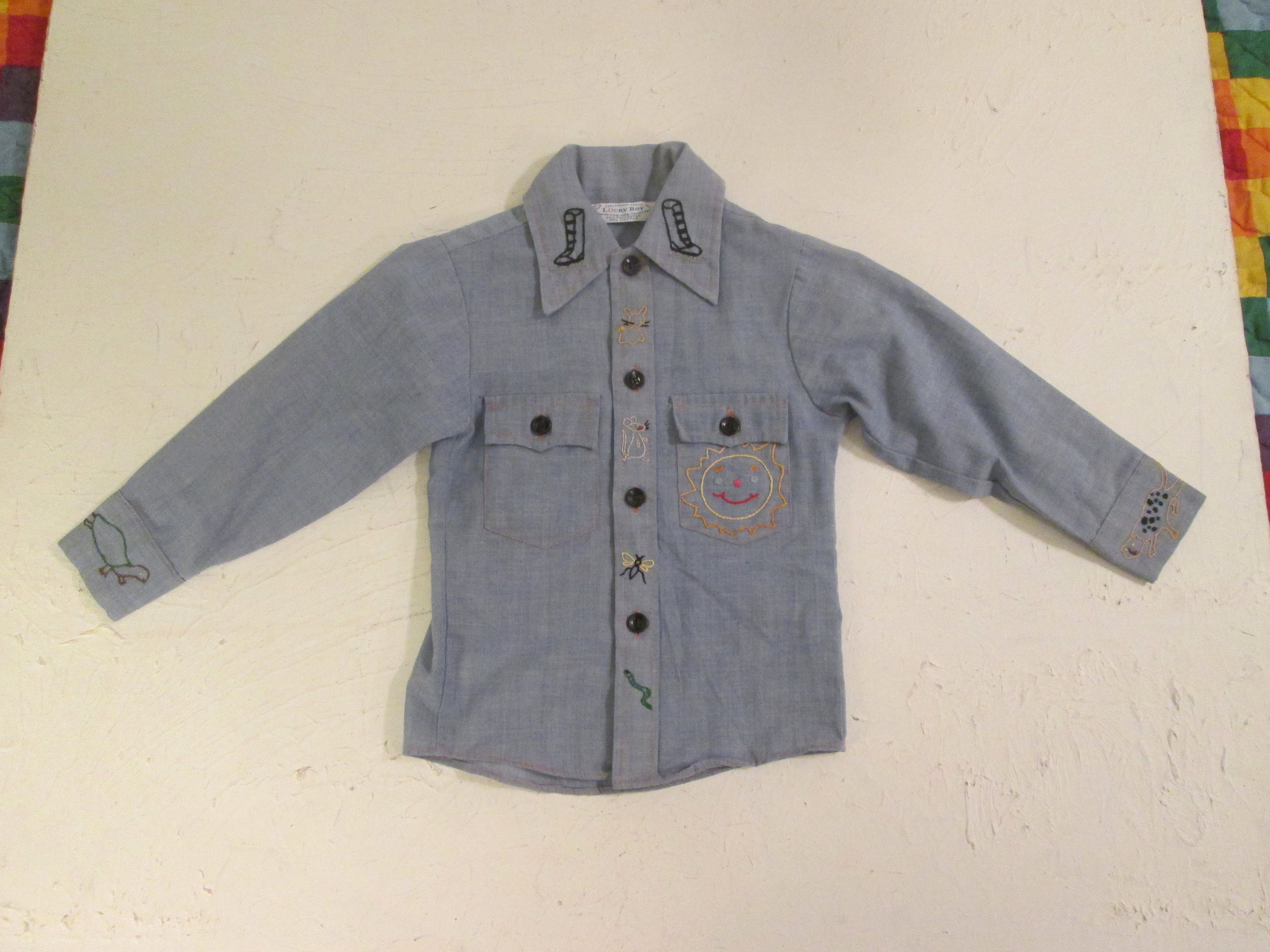 Vintage 1970s Kids Hockey Embroidered Chambray Shirt Lucky Boy - Etsy