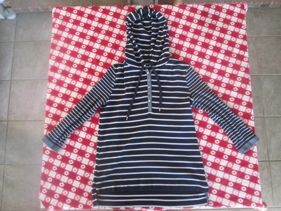 Womens XS Striped Sailor Hoodie, Nautical Yacht Rock Jacket