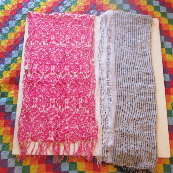 Pair of Linen Blend Ladies Wraps Shawls Scarves Cejon Pink & White Tie-dye Color Scarf Shawl Blue White Stripe Wrap Shawl Sewing Fabrics