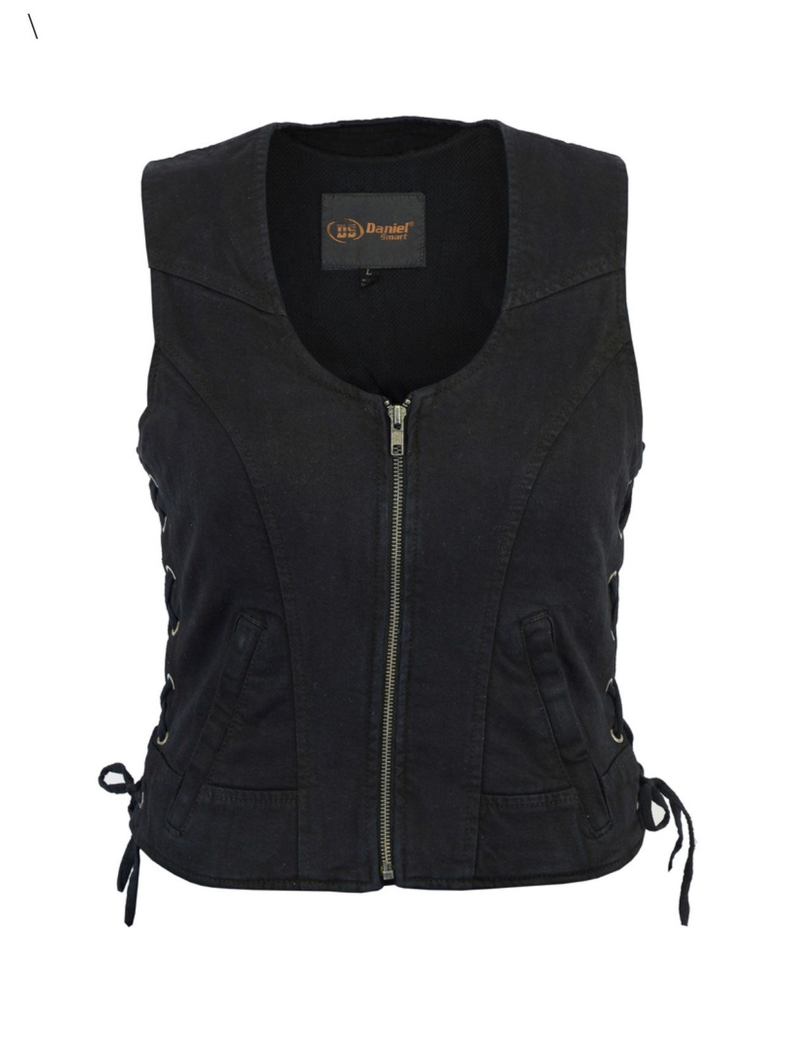 Black Biker Denim Vest Etsy