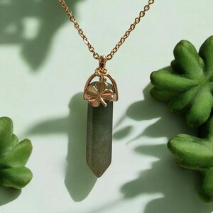 Natural Green Aventurine Four Leaf Clover Necklace, Handmade Irish Crystal Pendant