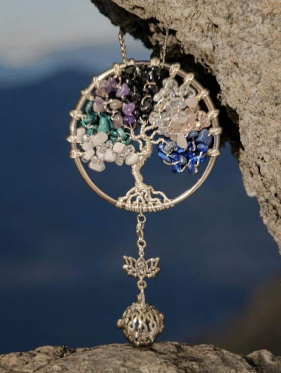 Tree Of Life Custom Made To Order Natural Gemstone & Crystal Car/Home Airfresher Hanging Charm