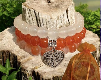 Stacker Stretch Bracelets Set Of 3 Natural Stones, Heart Love Charms. Easter Bracelet,