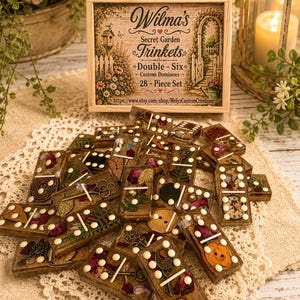 Juego de dominó de resina personalizado hecho a mano / Dominó "Los adornos del jardín secreto de Wilma" / Juego de resina, recuerdo floral, boda,