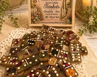 Handmade Custom Resin Domino Set | "Wilma's Secret Garden Trinkets" Dominoes | Resin Game Set, Floral Keepsake, Wedding,