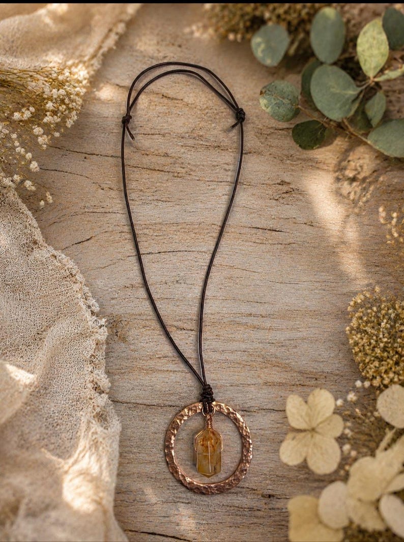 Natural Copper & Golden Healer Quartz Necklace 50mm Diameter- Healing- Strength- Transformation- Metaphysical-Positive Energy image 3