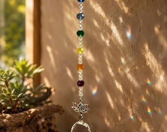 Chakra 7 Crystal Prism Hanging Sun Catcher Healing Energy Rainbow Maker