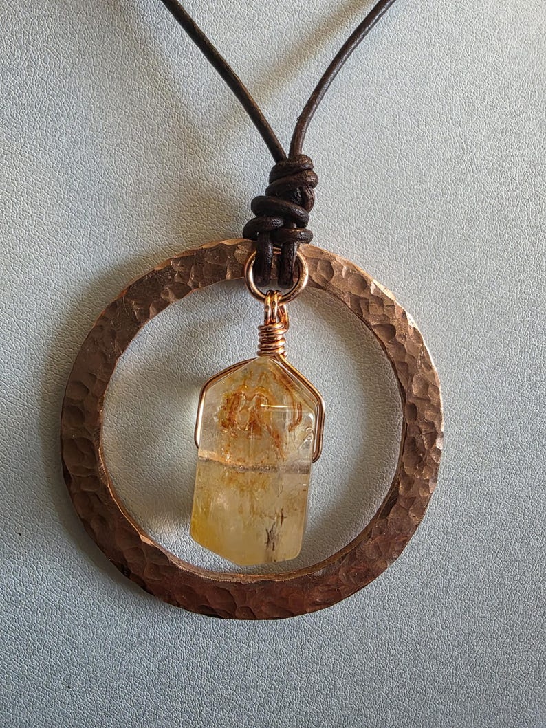 Natural Copper & Golden Healer Quartz Necklace 50mm Diameter- Healing- Strength- Transformation- Metaphysical-Positive Energy image 4