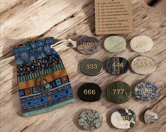 Angel Numbers 10-Palm Stone Set, Angel & Manifestation Work, Engraved Gemstone Set, Manifestation And Angel Work,