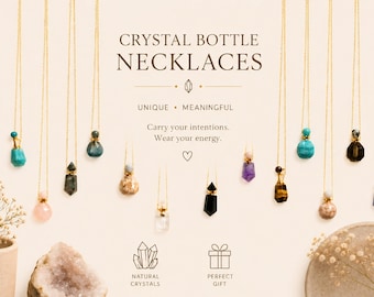 Crystal Perfume Bottle Necklace, Hand Carved Natural Stone,Essential Oil Vial, Healing Crystal Pendant Reiki Chakra Necklace Spiritual Gift