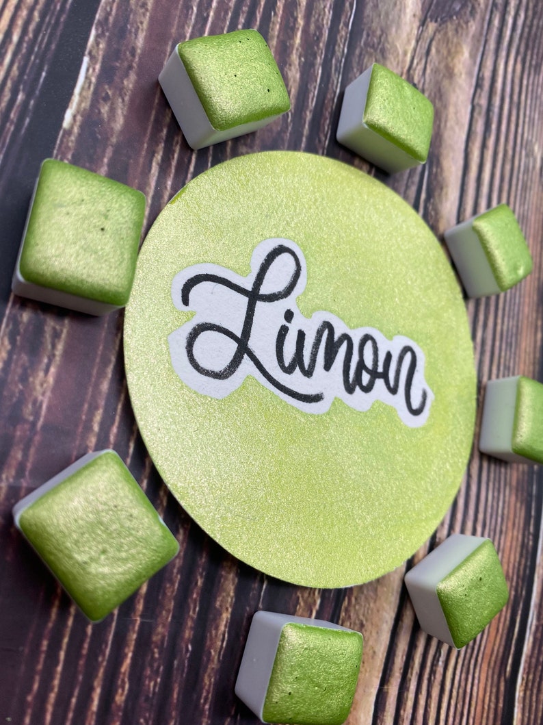 Limón Lime Green Shimmer Metallic Handmade Watercolors image 4