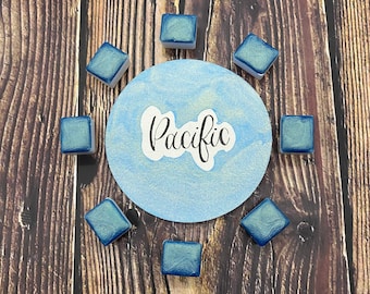 Pacific Blue Shimmery Handmade Watercolor Single Halfpan
