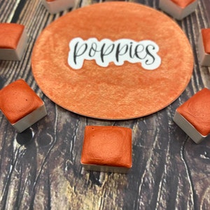 Poppies Orange Shimmer/Metallic Handmade Watercolor Half Pan Single image 5