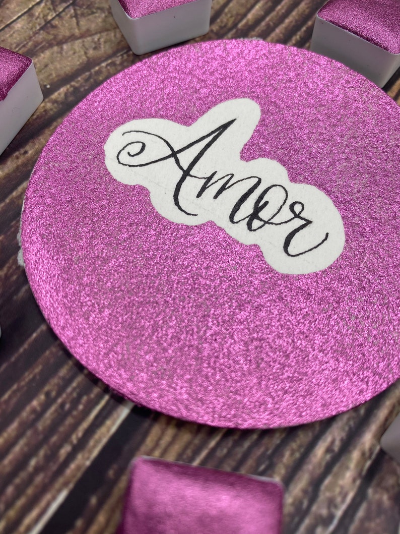 Amor Pink Glitter Acuarela hecha a mano imagen 8