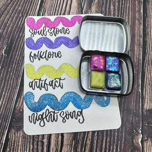 PRE Order Under The Moon Collection 4 Color Set 2ml Half Pan Size Handmade Watercolor Hydracolour Artist Paint Palette