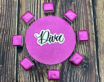 Diva Hot Pink Glitter Handmade Watercolor