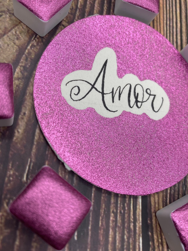 Amor Pink Glitter Acuarela hecha a mano imagen 7