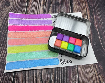 Summer Time Neons 8 Color Set 2ml Half Pan Size Handmade Watercolor Hydracolour Artist Paint Palette