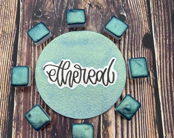 Ethereal Blue Green Shimmery Handmade Watercolor Single Halfpan