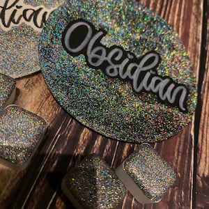 Obsidian Super Chunky Micro Flake Holographic Handmade watercolor image 4