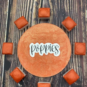 Poppies Orange Shimmer/Metallic Handmade Watercolor Half Pan Single image 2
