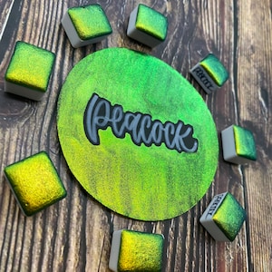 Peacock Green Colorshift Handmade watercolor
