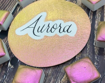 Aurora Pink Orange Golden Series 3 Colorshift Handmade Watercolor